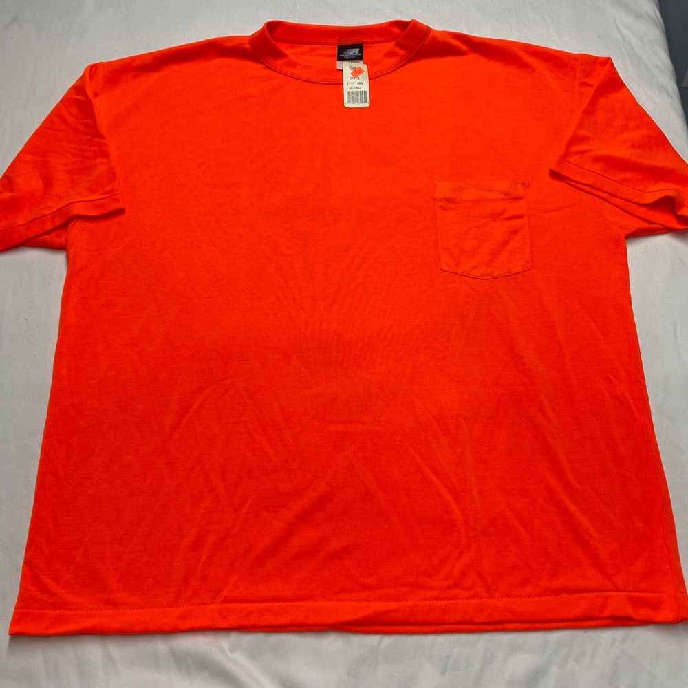 Vintage NWT Ace Sportswear Safety Orange Pocket Tee Single Stitch XL